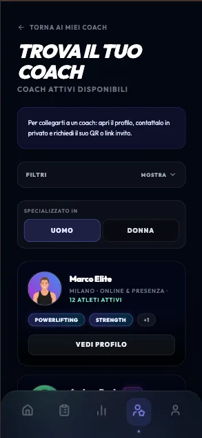 Schermata Trova il tuo Coach su NoSpot